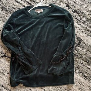 Women's Velvet Long Sleeve Shirt - Dark Green